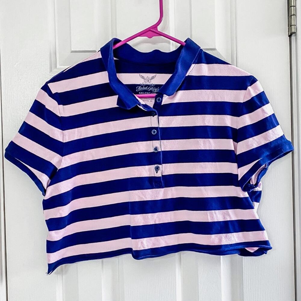 FADED GLORY • Cropped Striped Polo Shirt Top